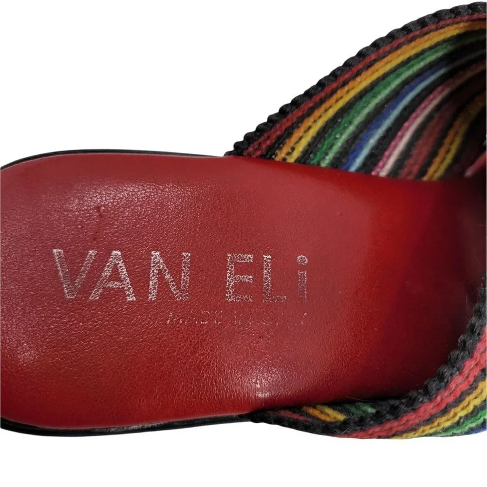 Vaneli Rainbow Thick Elastic Crisscross Strappy Comfort Slide On‎ Wedge Sz 9